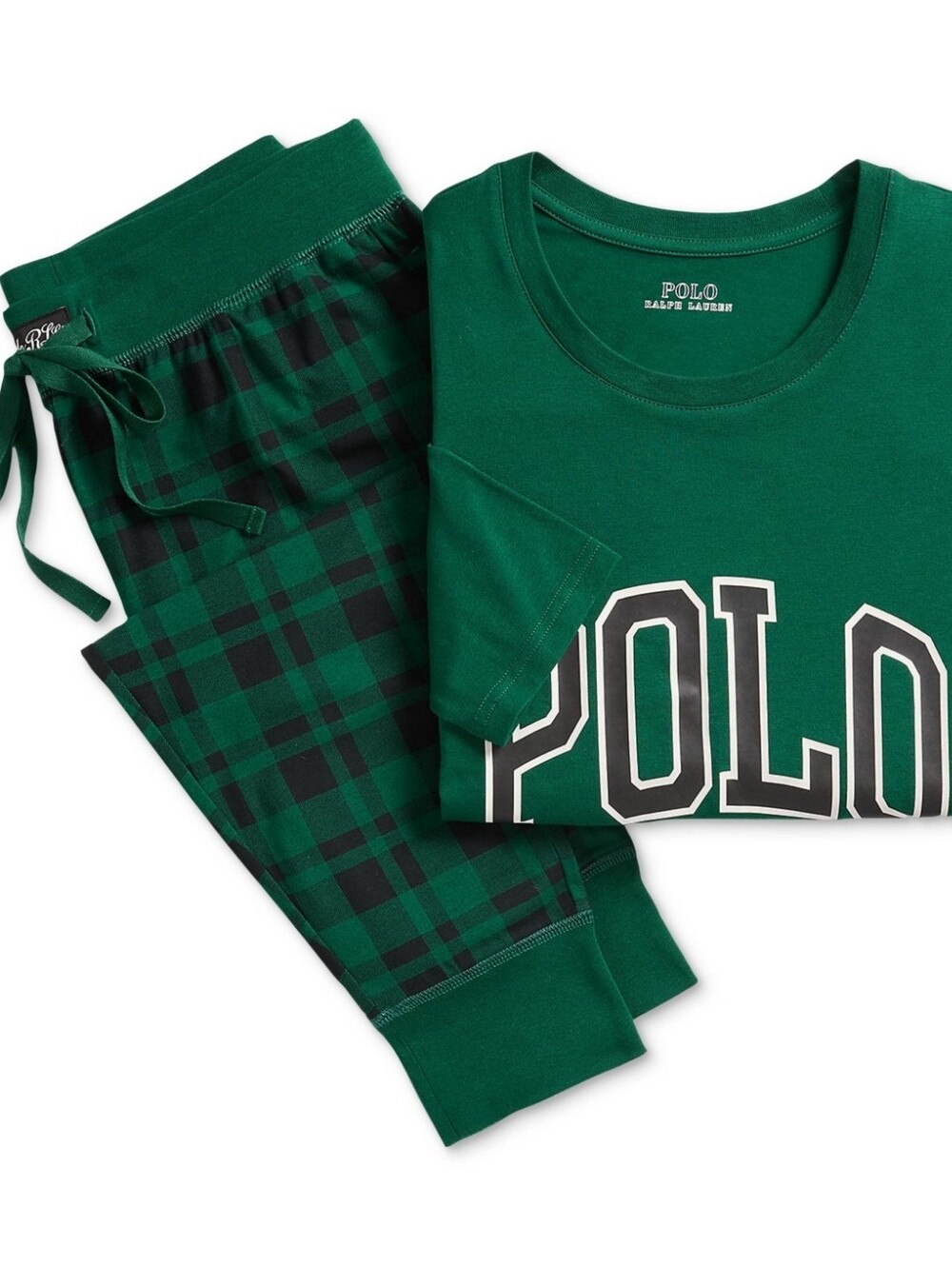 Polo Ralph Lauren Men's 2-Pc. Crewneck Jogger Pajamas Set - Green Overcheck/buff